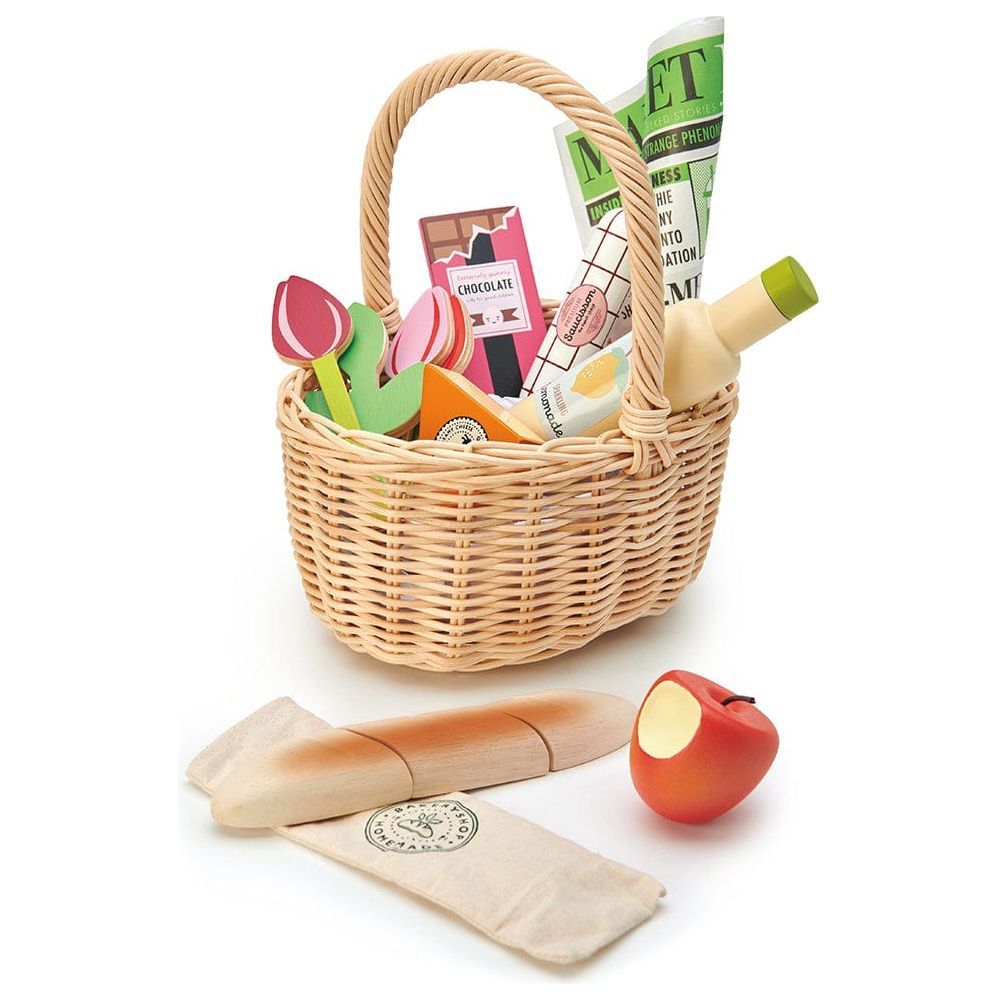 Tender Leaf Wicker Shopping Basket and Wooden Food - The Online Toy Shop2