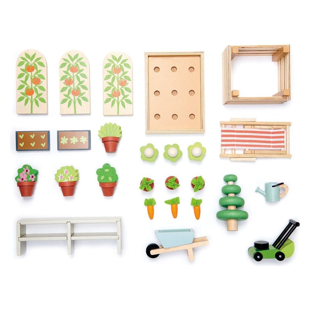 Tender Leaf Wooden Greenhouse & Garden toy Set pieces