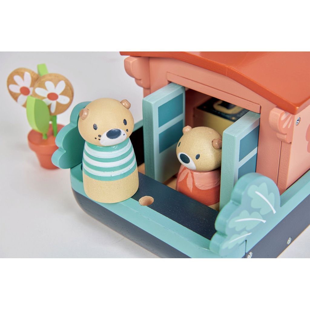 Tender Leaf Little Otter Canal Boat Wooden Toy back door close up