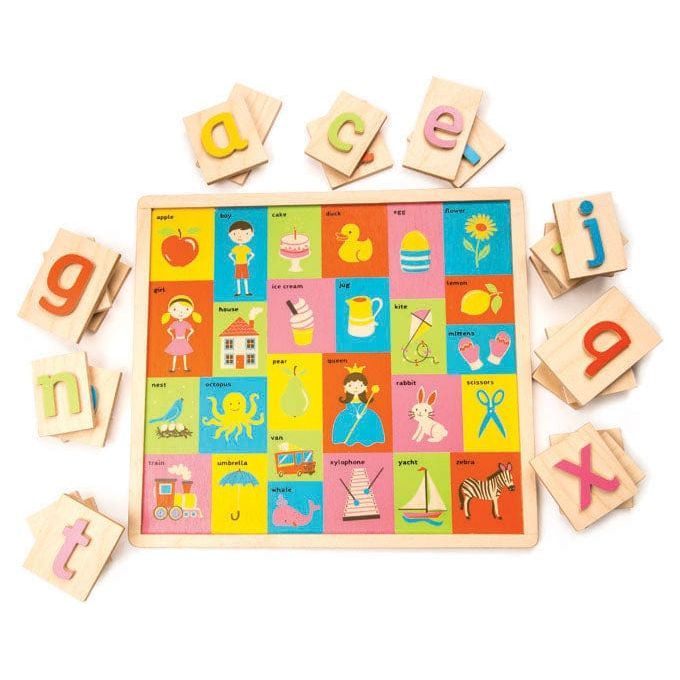 Tender Leaf Alphabet Pictures Wooden Toy with pieces removed