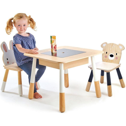 girls sitting at Tender Leaf Kids Wooden Forest Table and Chairs Bundle