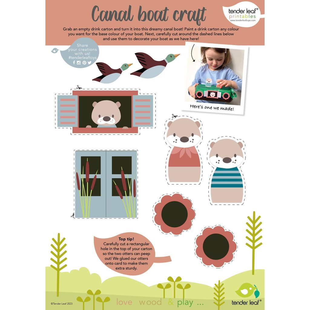 Tender Leaf Little Otter Canal Boat Wooden Toy activity sheet