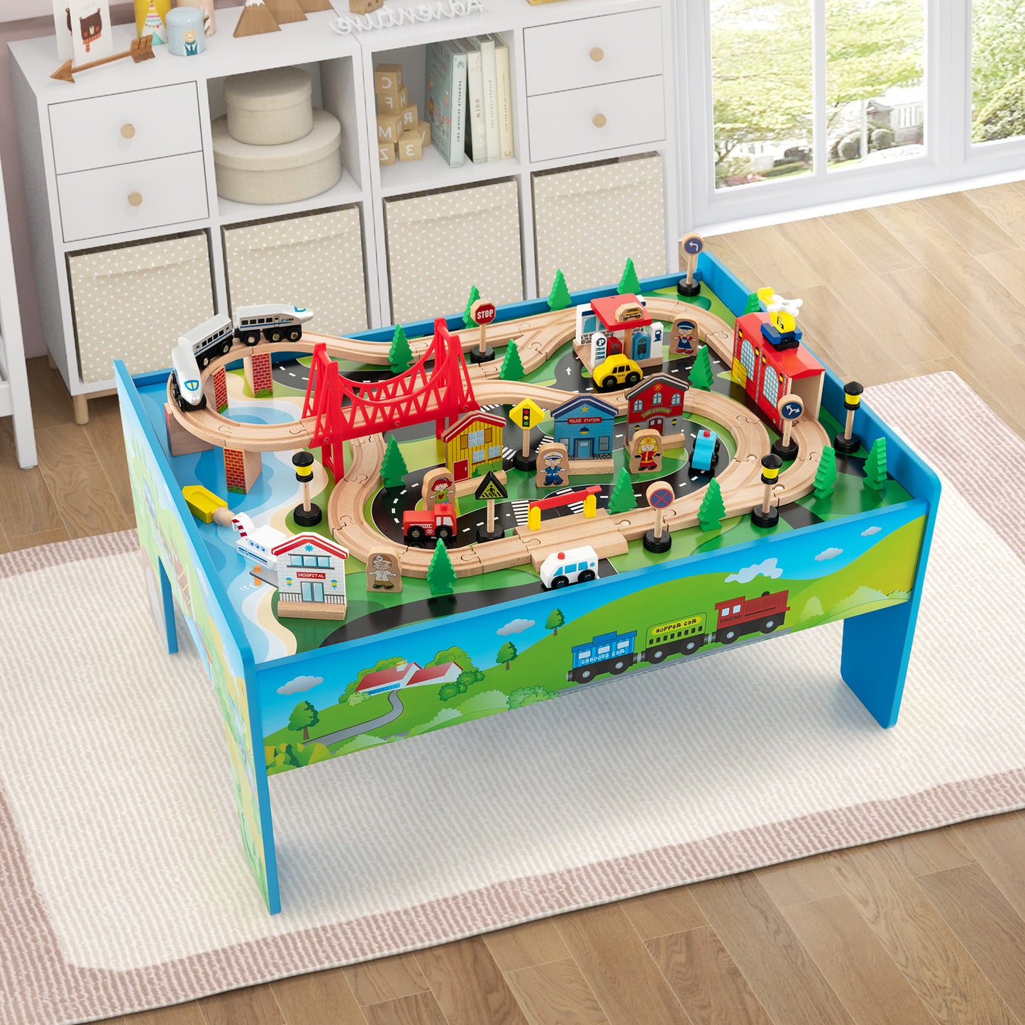 80-Piece Wooden Activity Playset with Reversible Tabletop