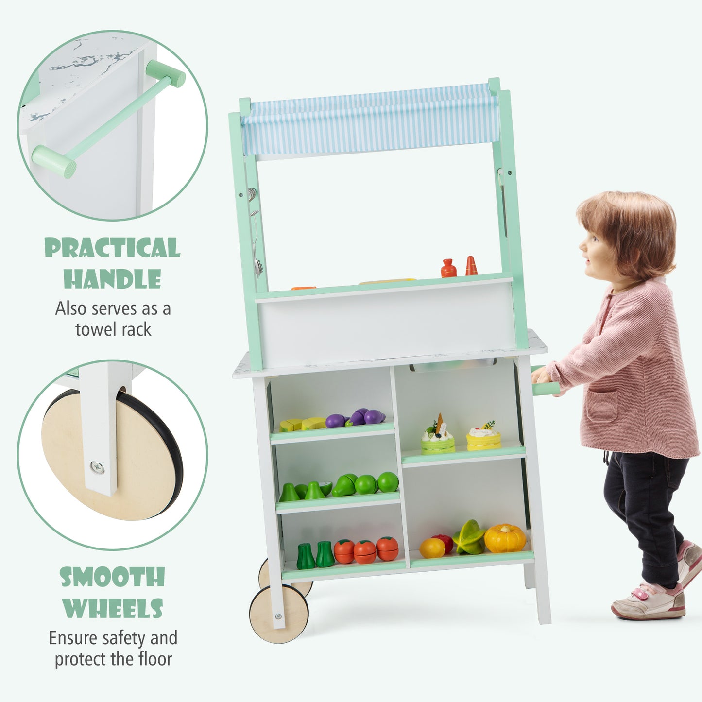 Double-sided Pretend Play Kitchen with Remote Control for Kids 3+-Green