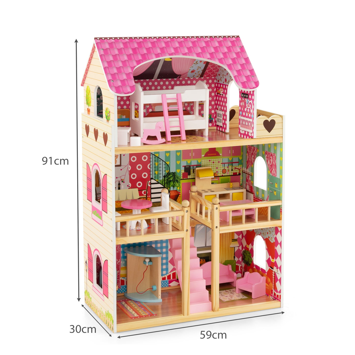 Wooden DIY Pretend Dream House for Children Over 3 Years Old-Pink