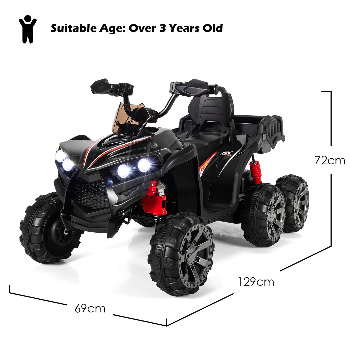 6 Wheels Kids Electric ATV with 4 Motors-Black