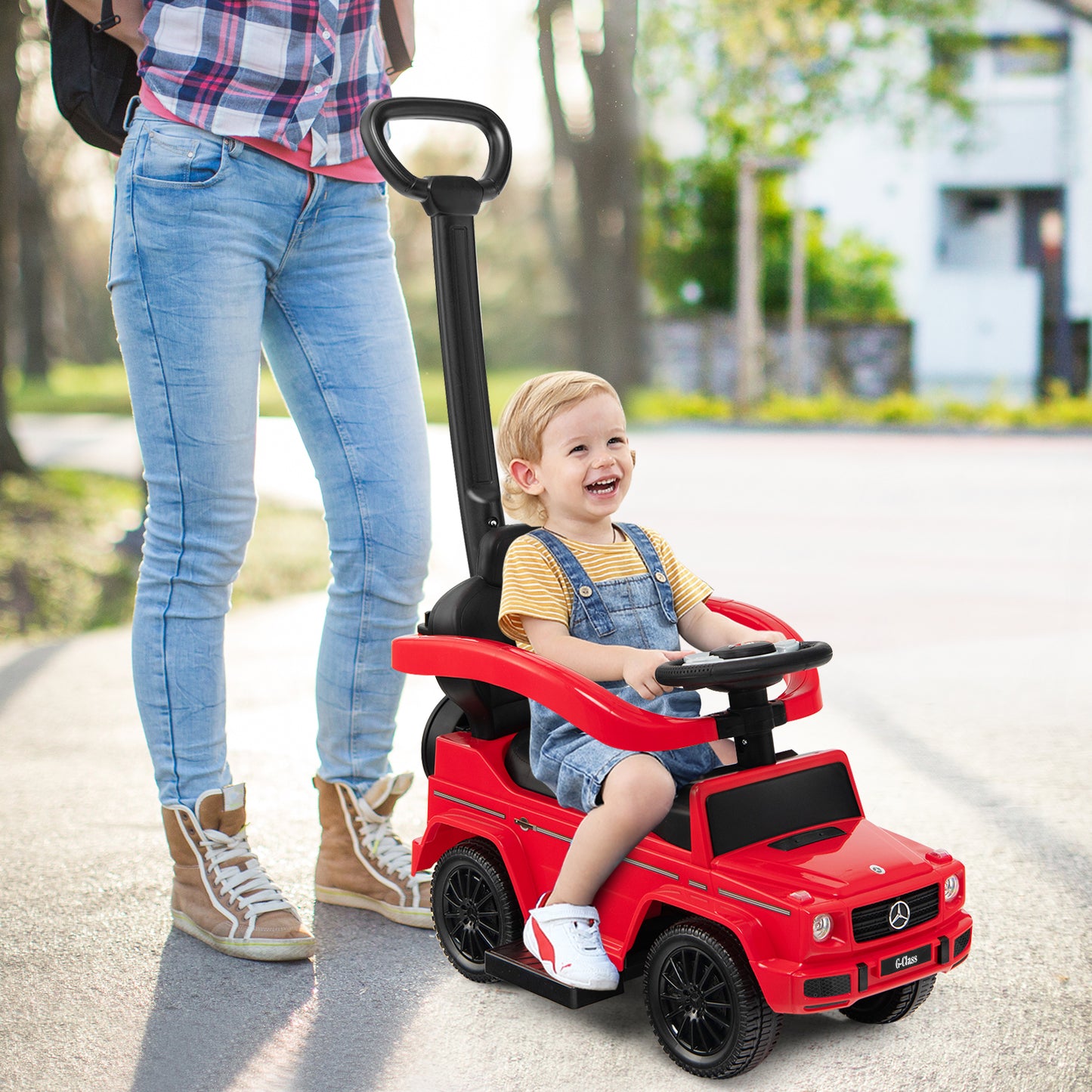 3-in-1 Baby Foot-to Floor Sliding Walker with Push Handle-Red