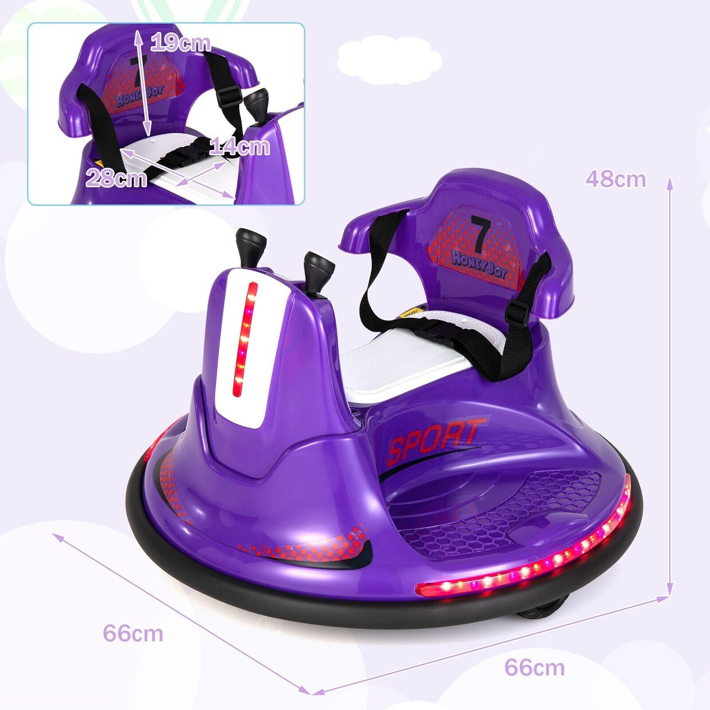 6V Kids Ride On Electric Bumper Car with Dual Joysticks-Purple