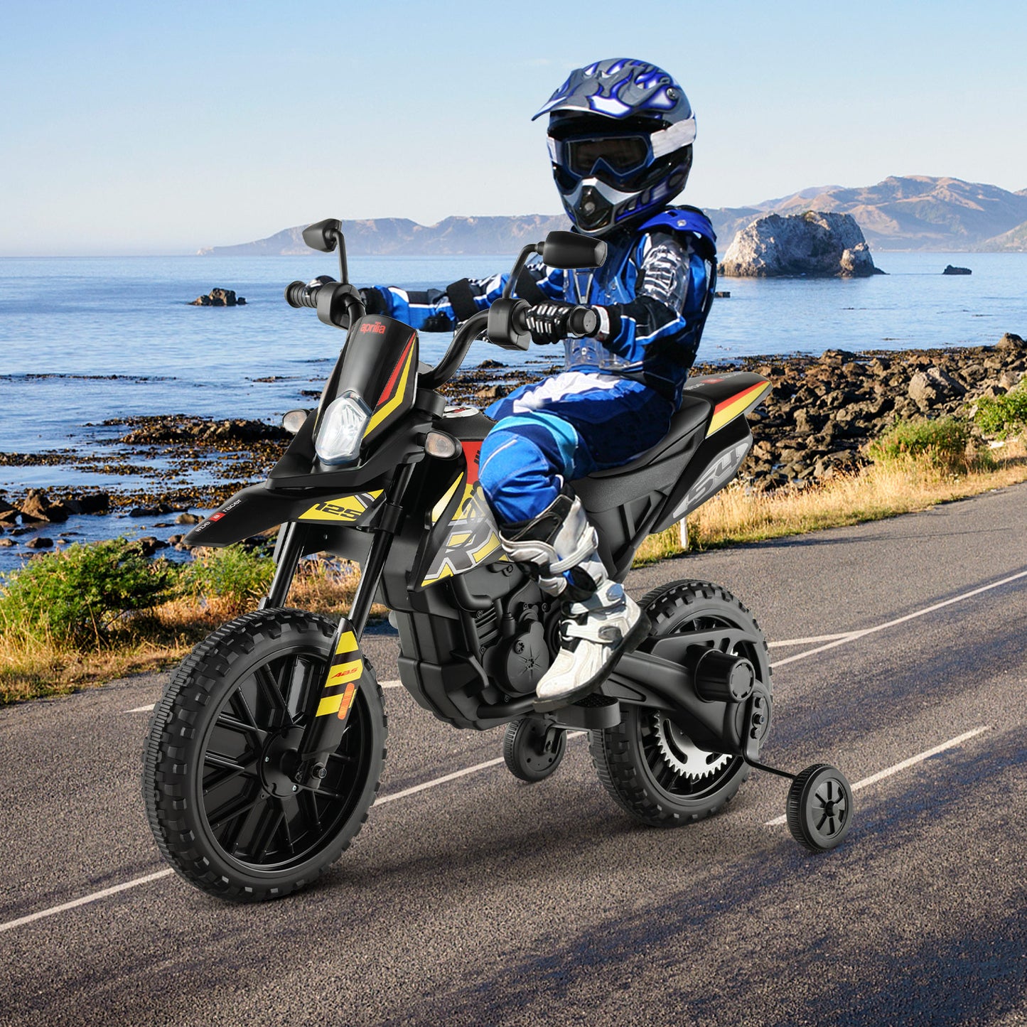 12V Battery Powered Toddler Motorbike with Music for 3-8 Years Old Kids-Black