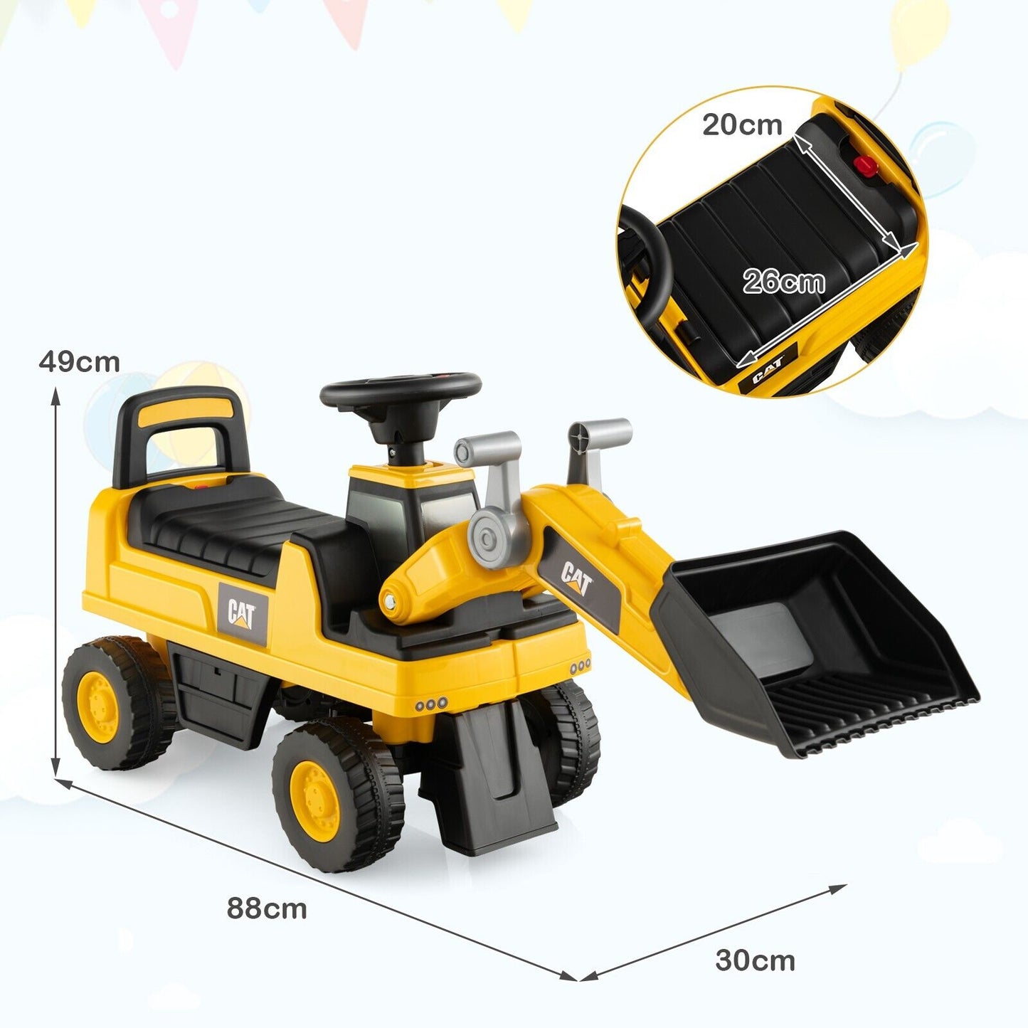 Kid's Ride-on Excavator with Adjustable Bucket-Yellow