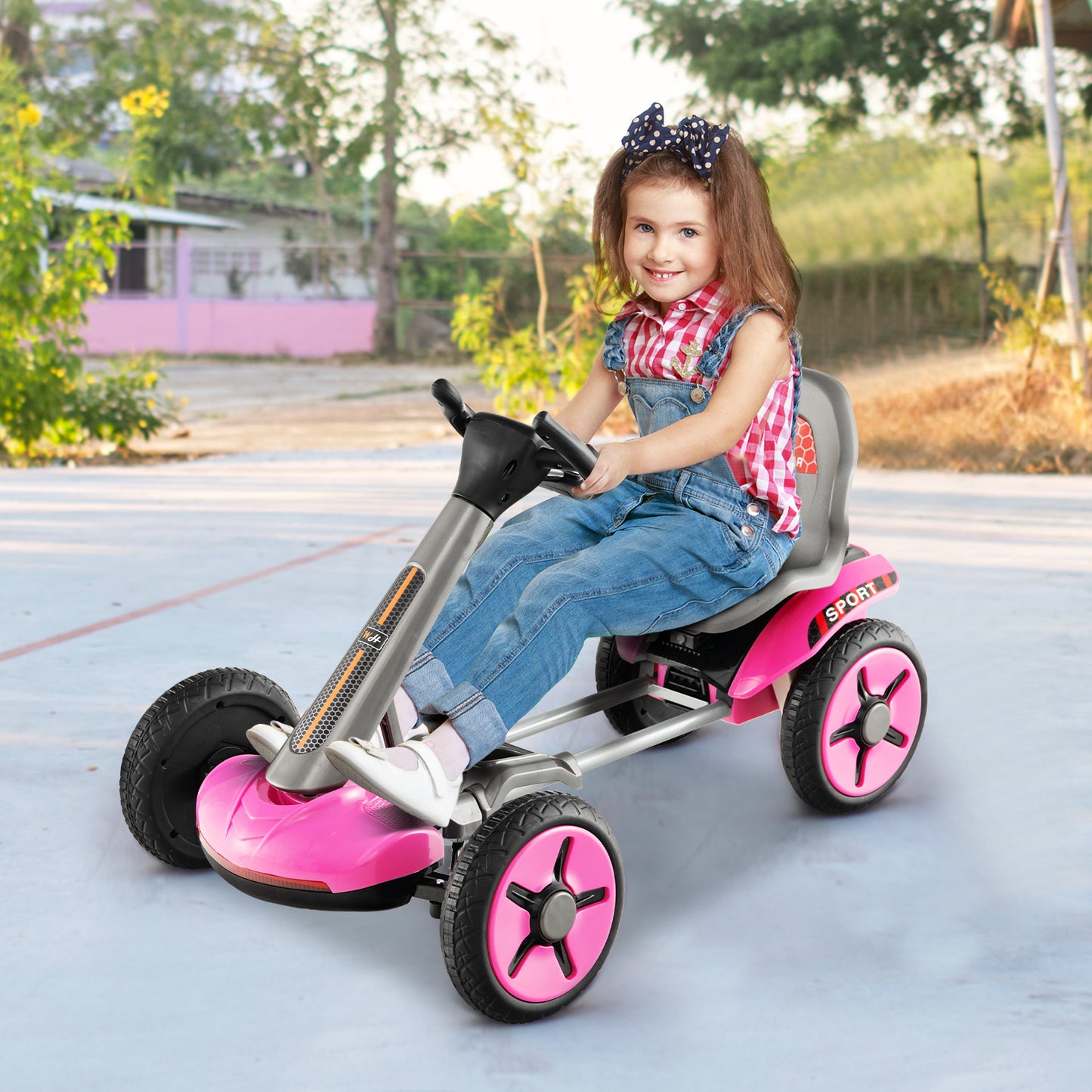 12V Electric Ride on Car with Adjustable Steering Wheel and Seat-Pink