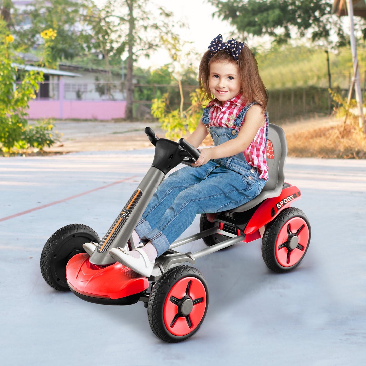 12V Electric Ride on Car with Adjustable Steering Wheel and Seat-Red