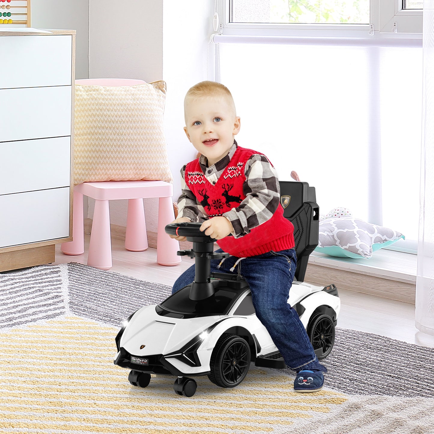 3-in-1 Ride On Push Car with Removable Guardrails and Handle-White