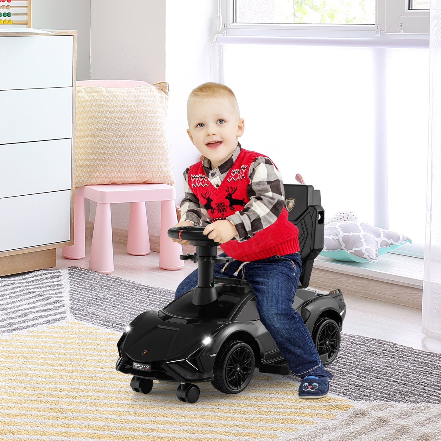 3-in-1 Ride On Push Car with Removable Guardrails and Handle-Black