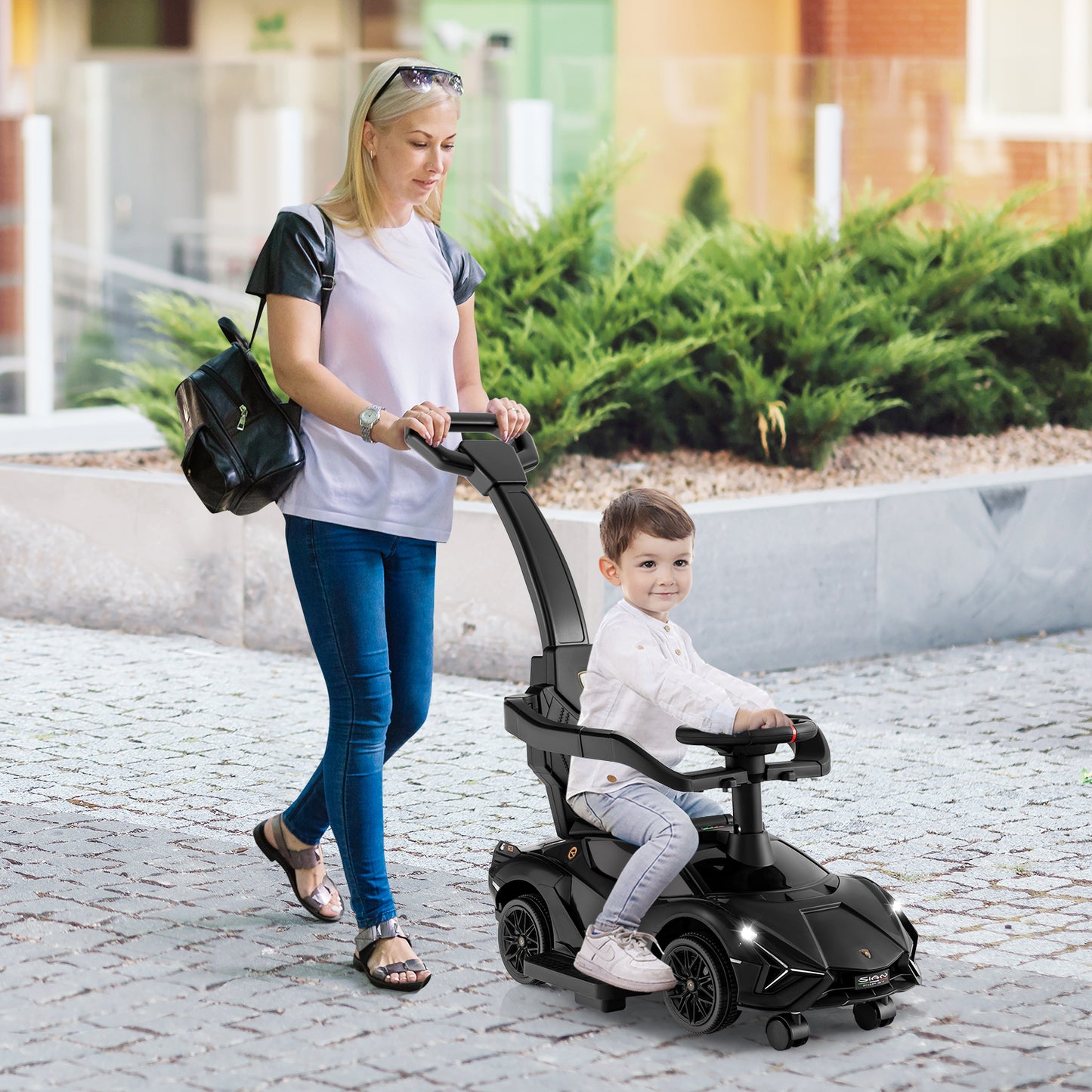 3-in-1 Ride On Push Car with Removable Guardrails and Handle-Black