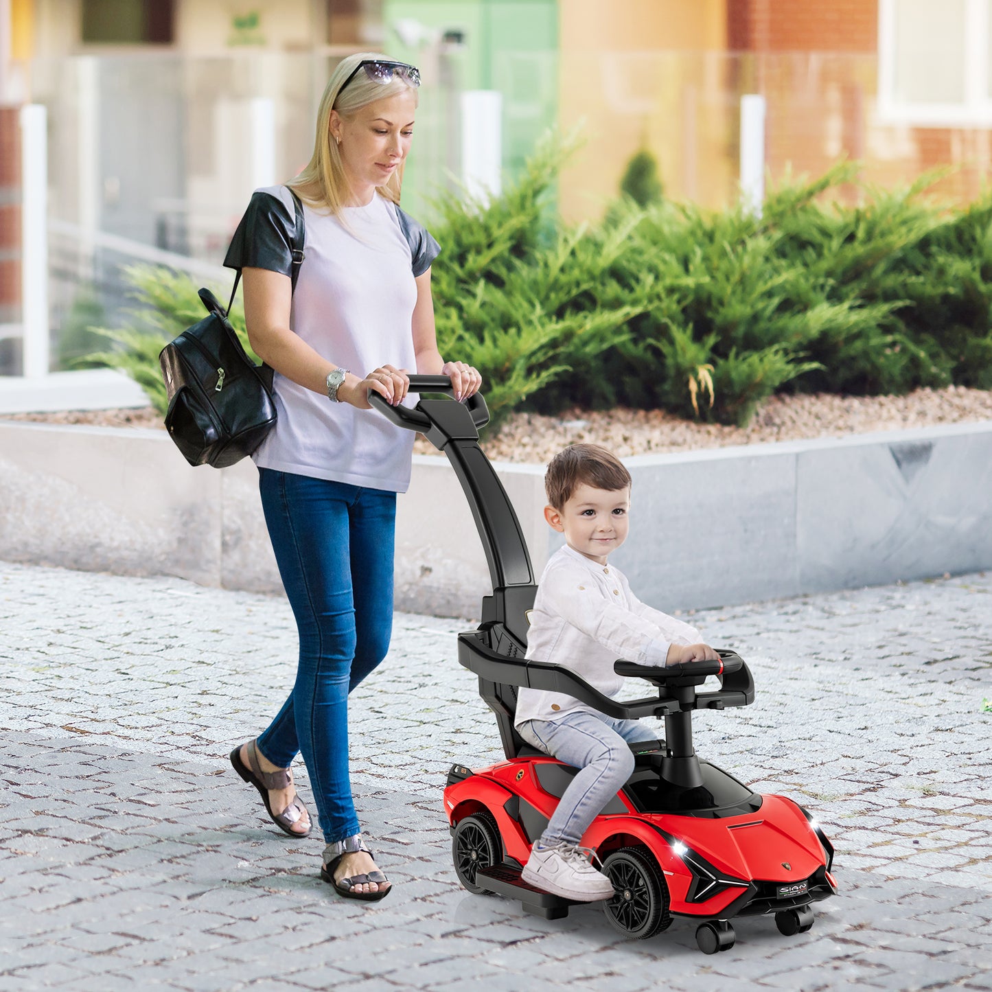 3-in-1 Ride On Push Car with Removable Guardrails and Handle-Red