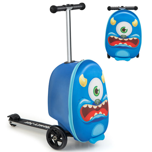 2-in-1 Folding Kids Scooter with Suitcase and 3 Color Lighted Wheels-Navy Monster