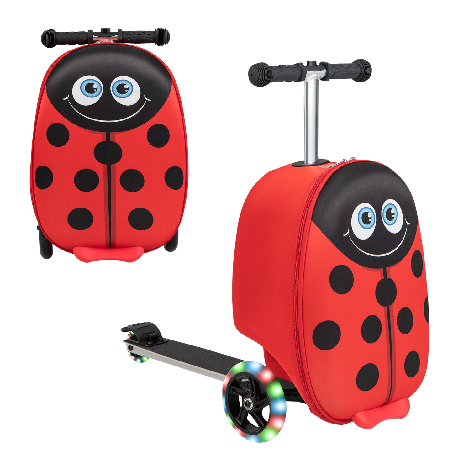 2-in-1 Folding Kids Scooter with Suitcase and 3 Color Lighted Wheels-Red