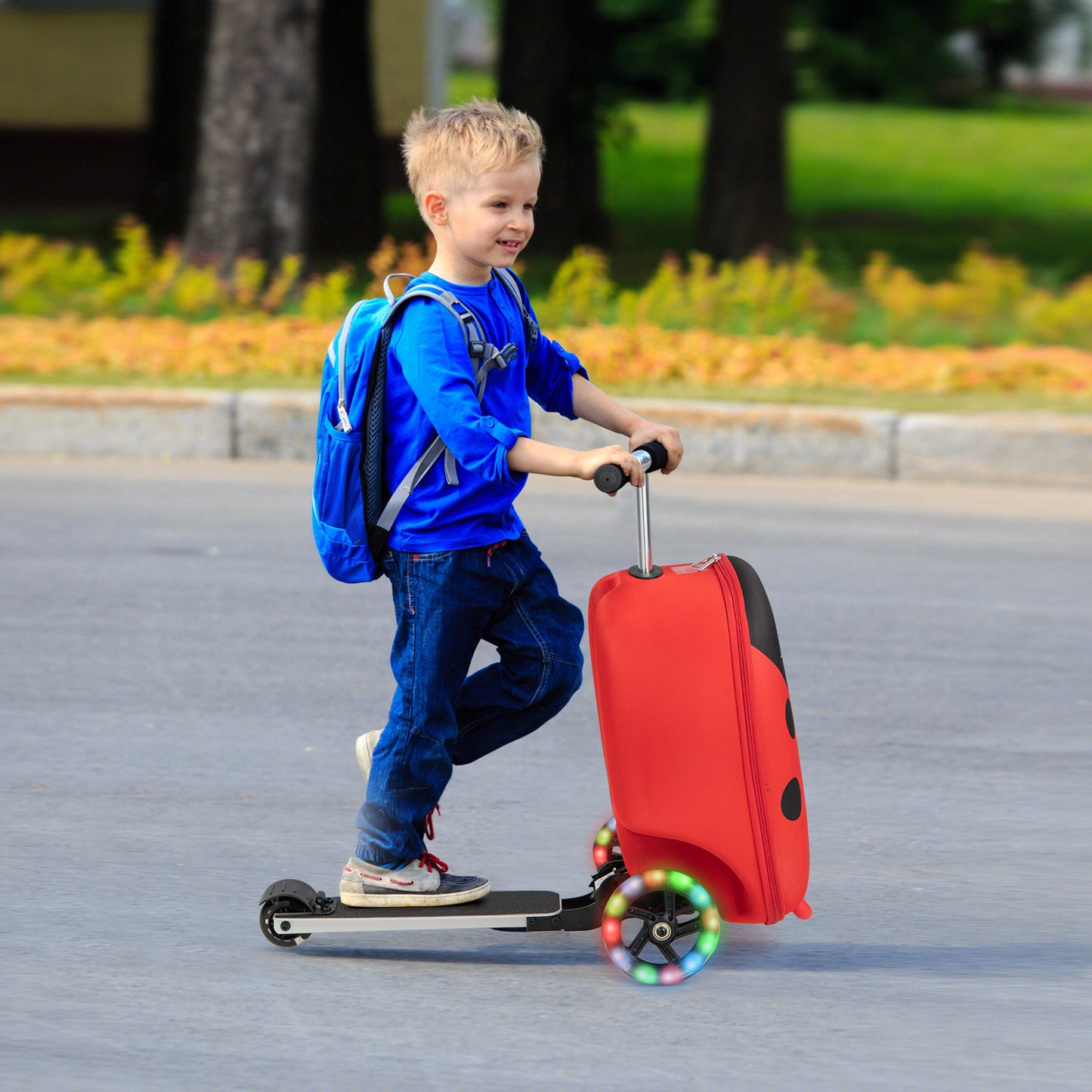 2-in-1 Folding Kids Scooter with Suitcase and 3 Color Lighted Wheels-Red