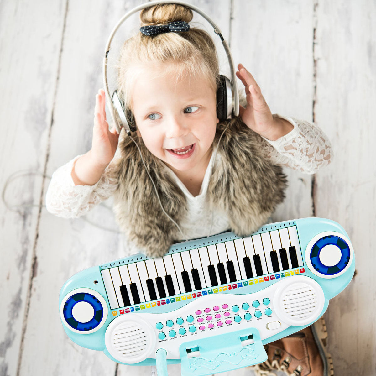 37 Keys Electronic Musical Instrument with Microphone-Blue