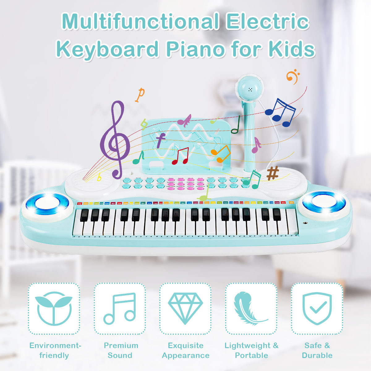 37 Keys Electronic Musical Instrument with Microphone-Blue