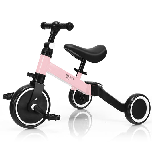 Convertible Balance Bike Kids Trike with Detachable Pedal for 1-4 Years Old Kids-Pink