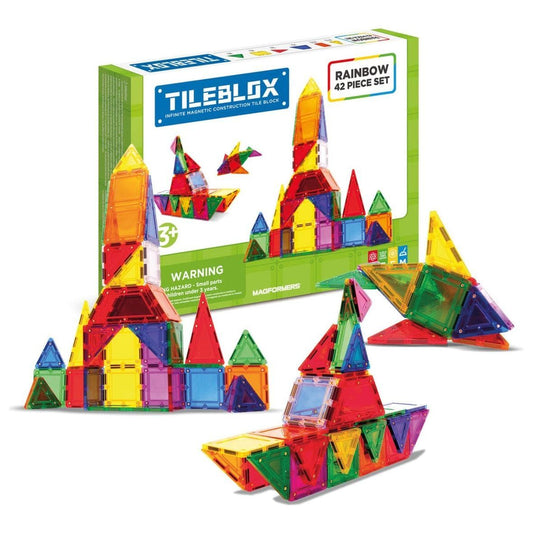 Magformers TileBlox 42 Piece Set front of box with boat and castle models