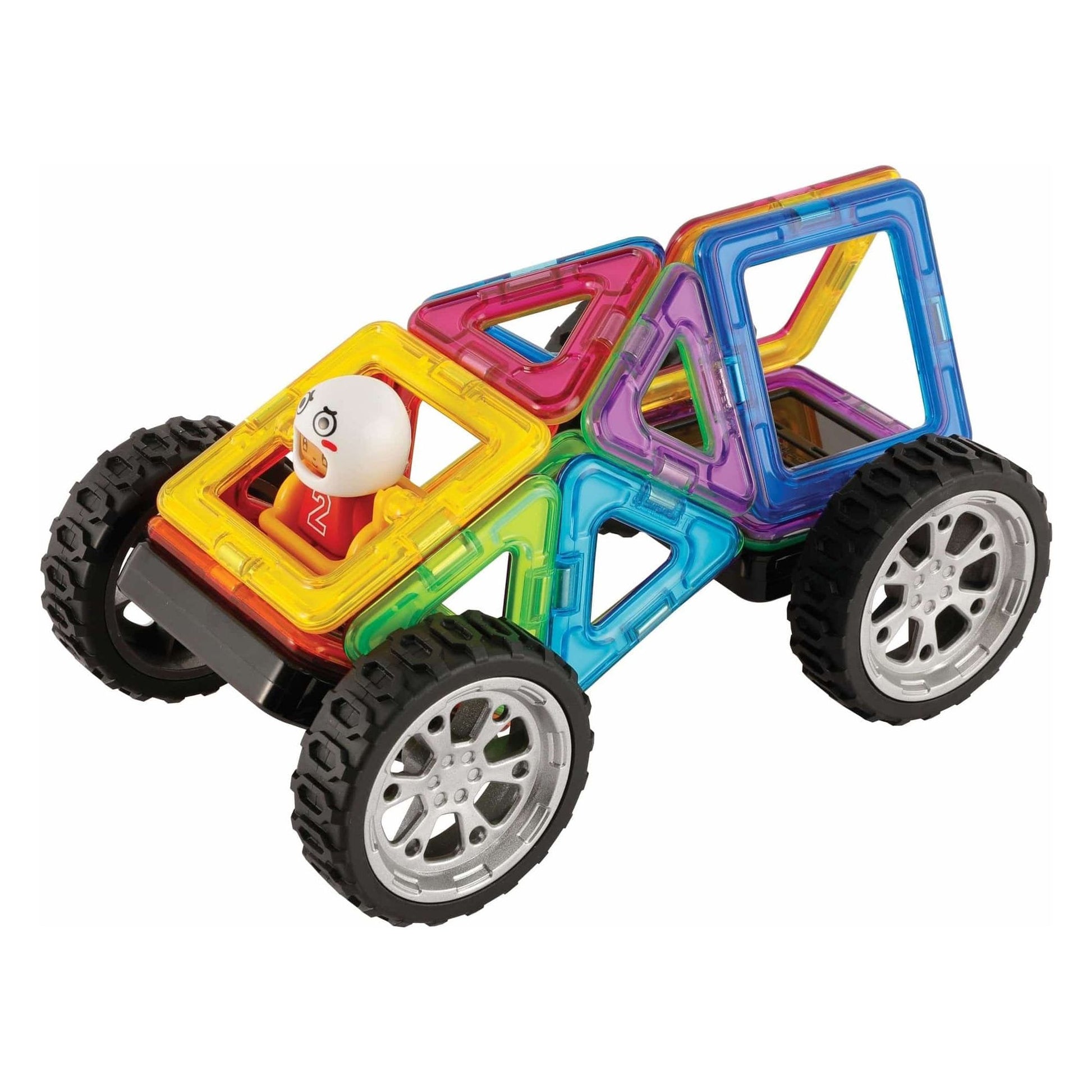 racing car with driver made using Magformers Construction Toy WOW Plus Cars & Puzzles Set 