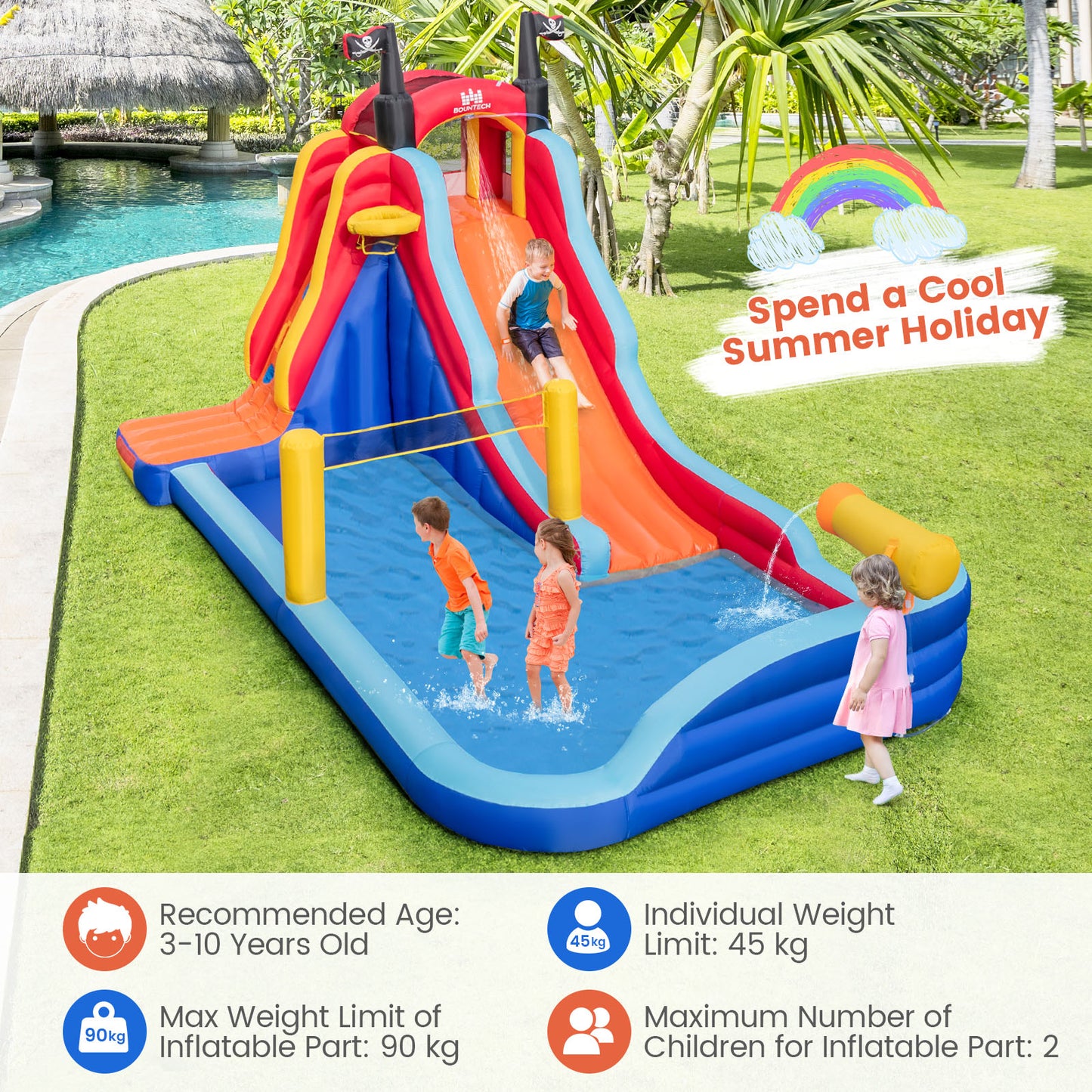 5-in-1 Pirate Theme Inflatable Water Slide Park with Slide