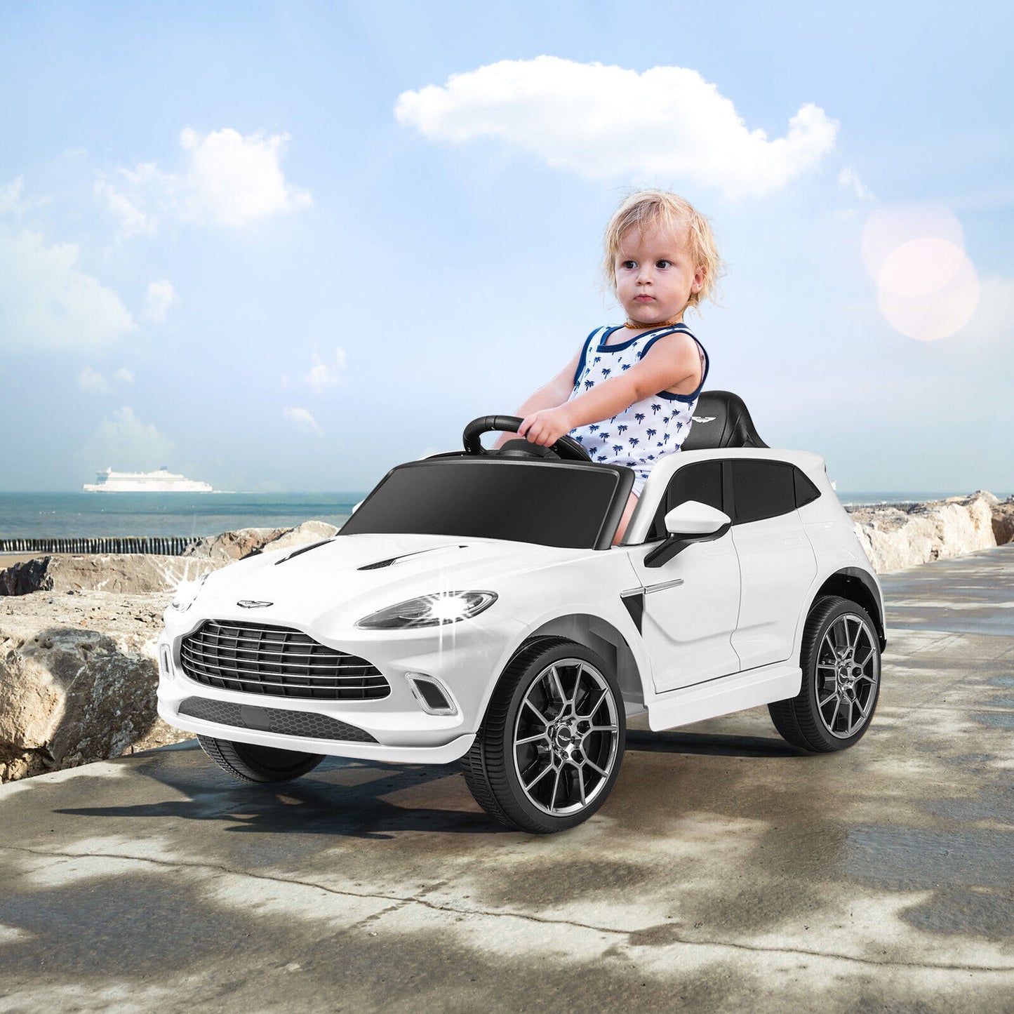 12V Licensed Aston Martin DBX Kids Ride On Car with Dual Lockable Doors-White