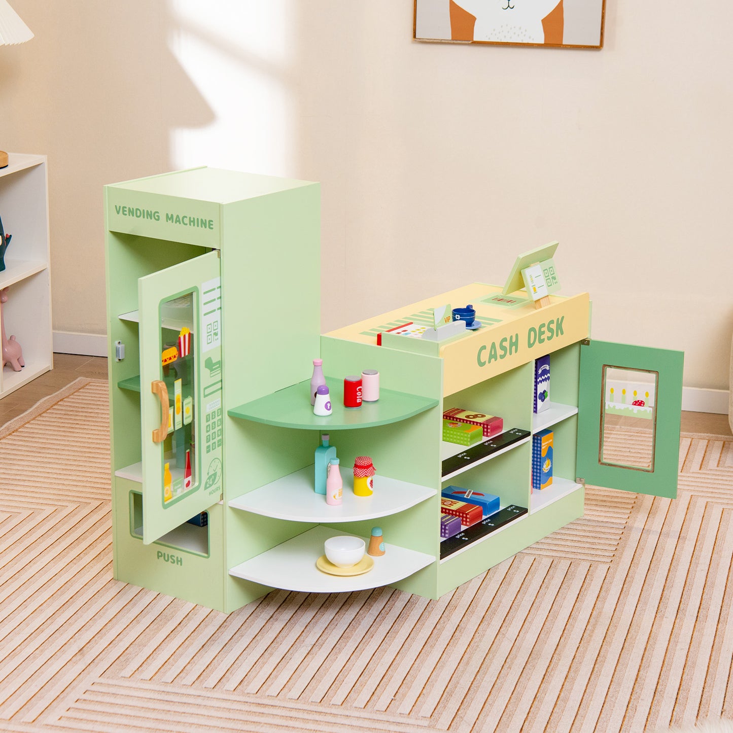 Kids Wooden Grocery Store Supermarket Play Toy Set-Green