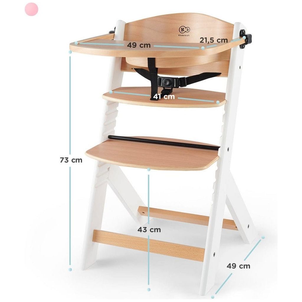 Kinderkraft Enock High Chair - White Wood dimensions