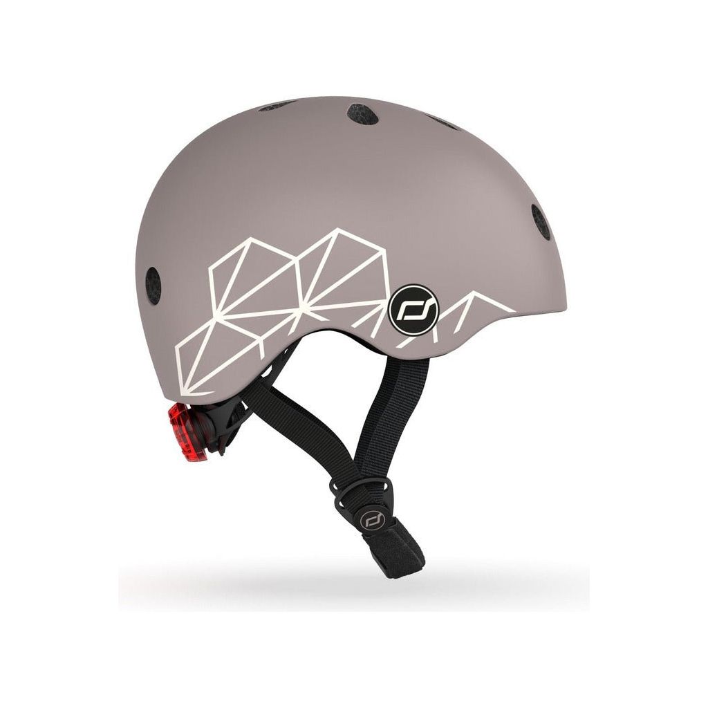 Scoot and Ride Helmet XXS - S - Brown Lines side with logo and geometric pattern