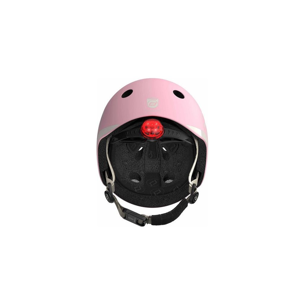 Scoot and Ride Helmet Rose XXS -S back with LED light and chin strap