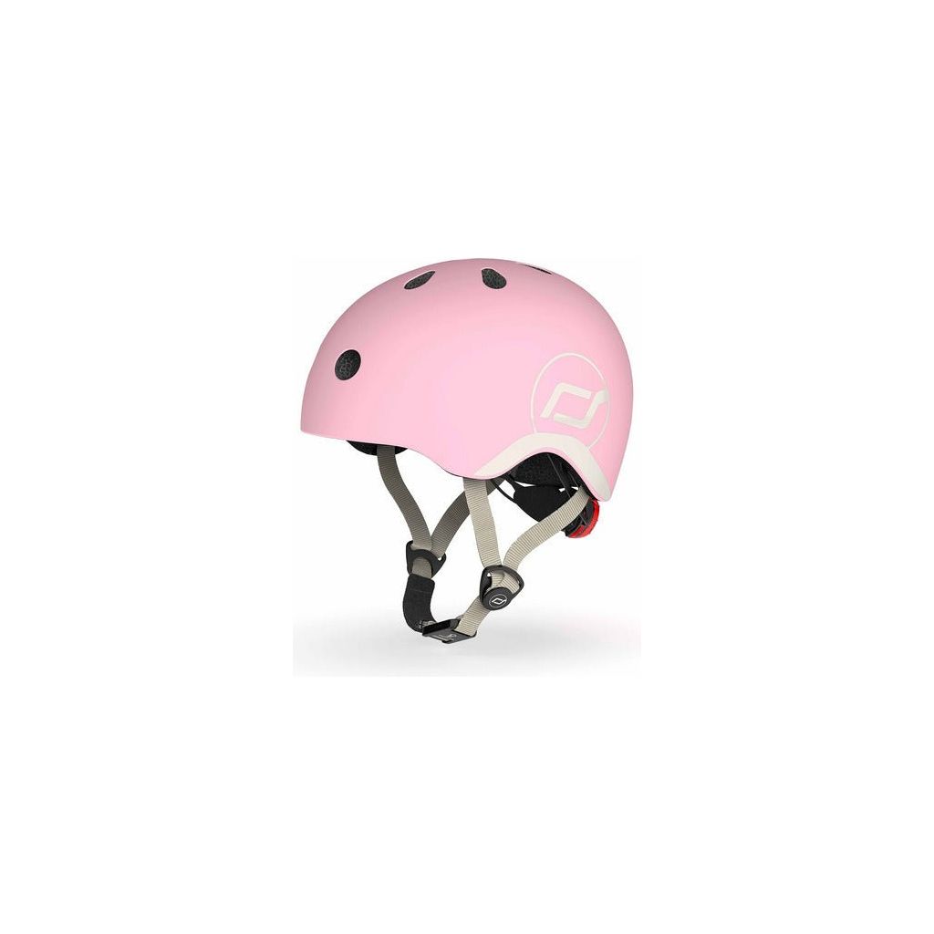 Scoot and Ride Helmet Rose XXS -S side with chin strap and logo