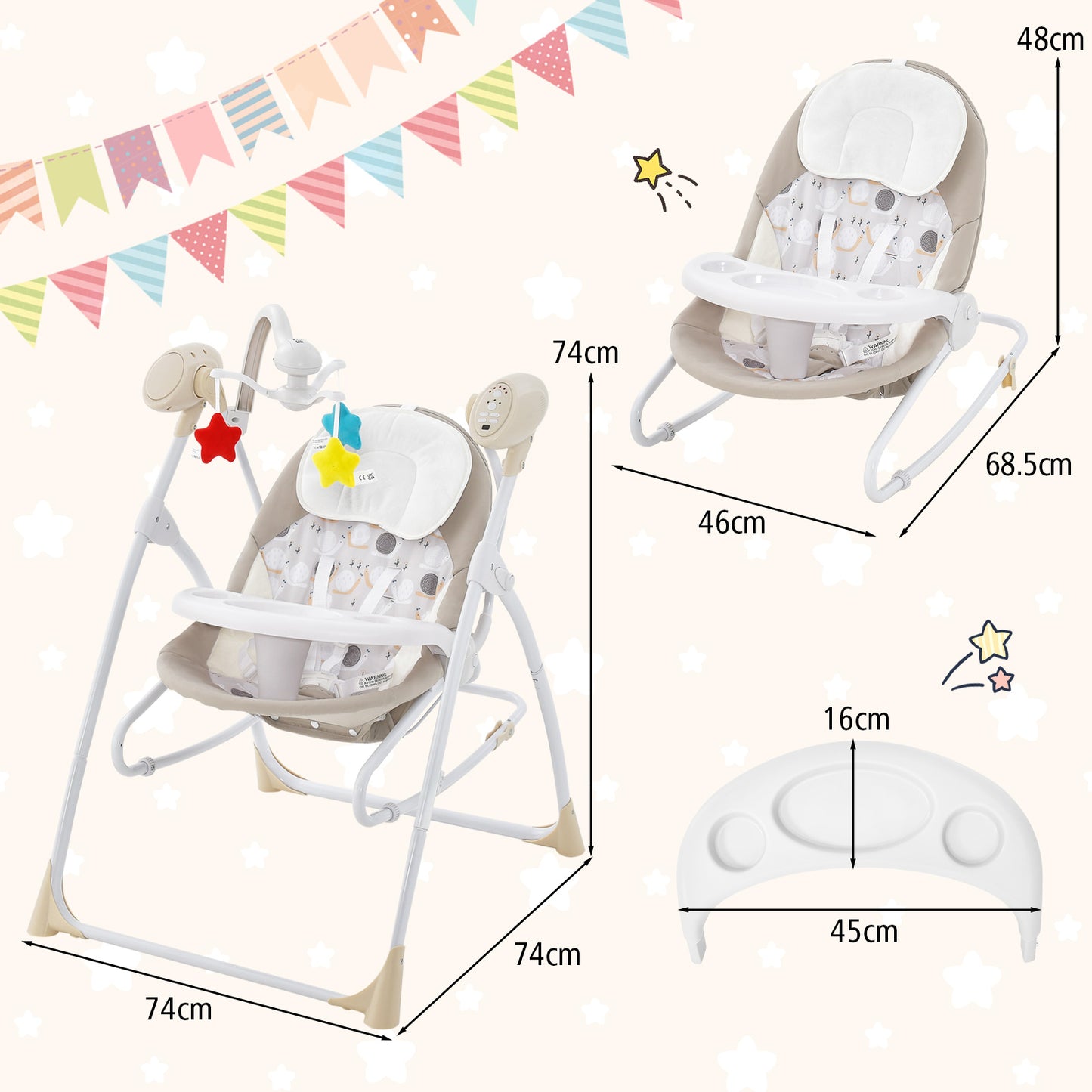 Portable 2-in-1 Baby Swing with 3 Swing Speed and 3 Timer Settings-Beige