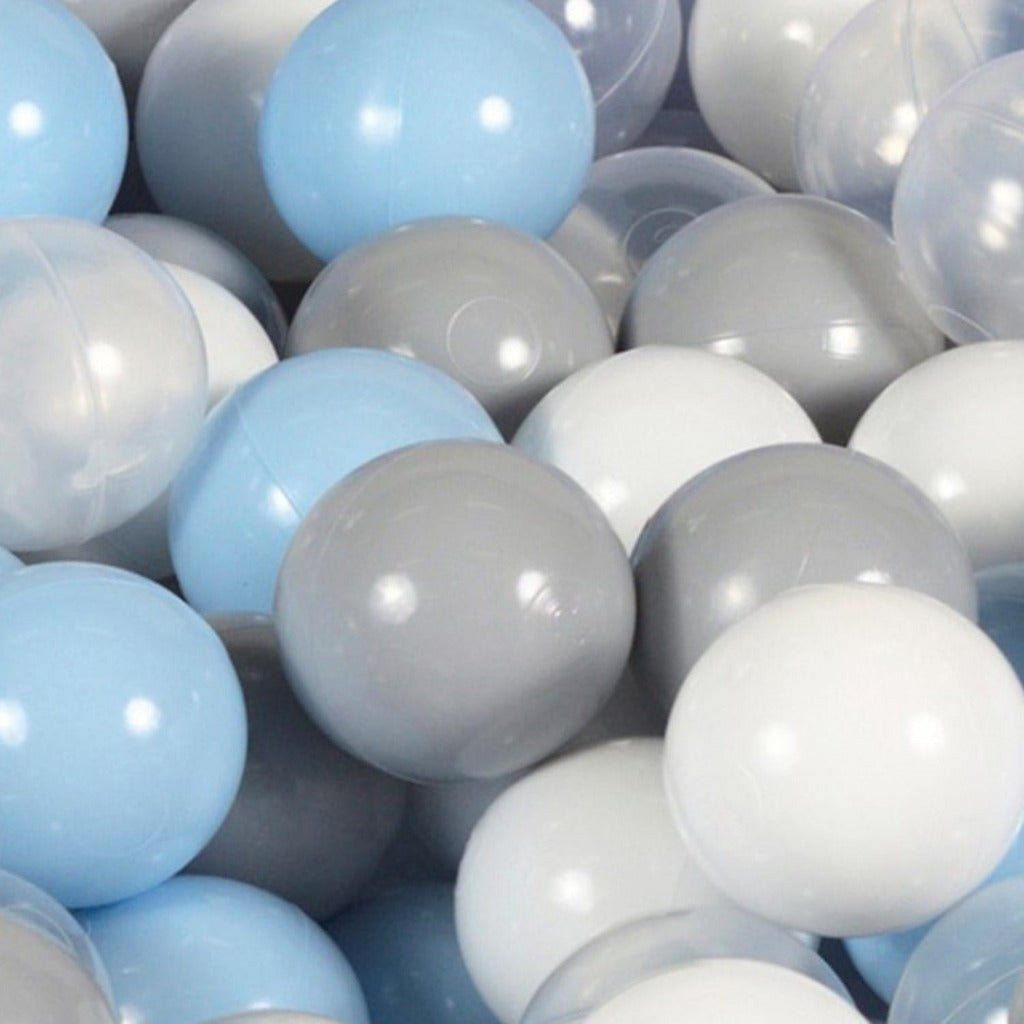 blue, grey and white ball pit balls