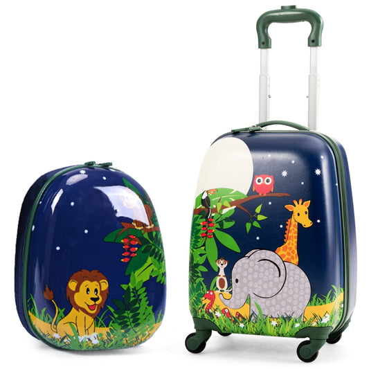 2 Pieces Kids Luggage Set with Carry-on Suitcase and Backpack-Jungle