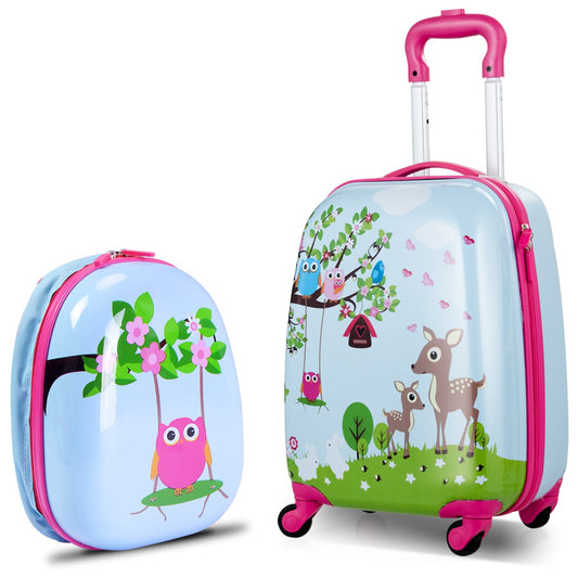 2 Pieces Kids Luggage Set with Carry-on Suitcase and Backpack-Forest