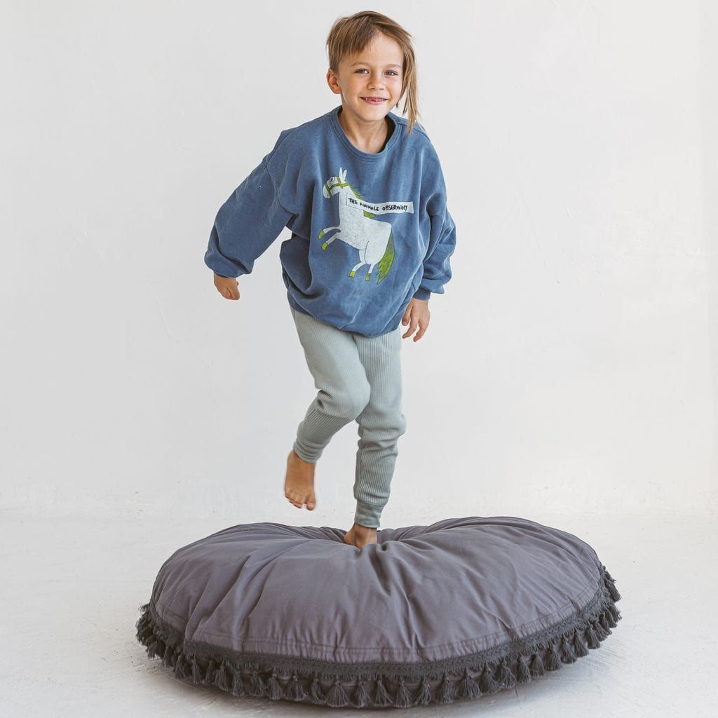 MINICAMP Large Floor Cushion With Tassels in Grey - The Online Toy Shop5