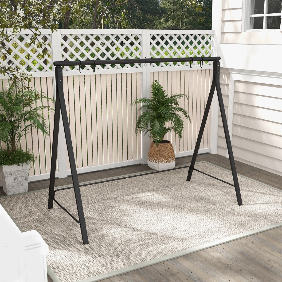 Porch Swing Frame Patio Metal Swing Stand with A-Shaped Structure-Black