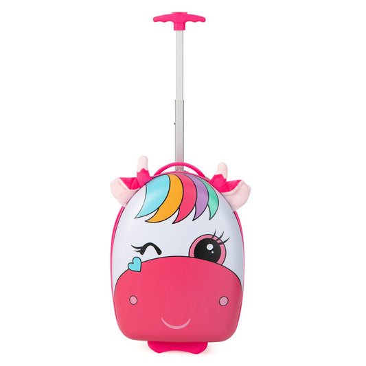 16 Inch Kids Luggage with Light-up Wheels and Telescopic Handle-Pink Horse