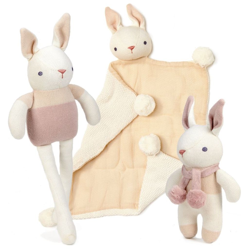 ThreadBear Baby Comforter, Rattle & Doll Bundle in Cream with comforter opened up