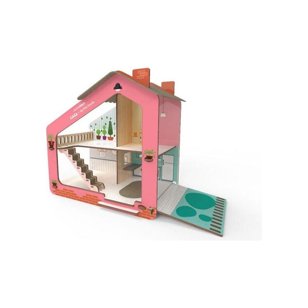 Mama Toyz Wooden Casa Pink House with garden