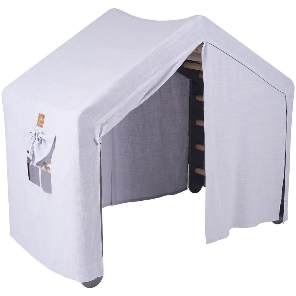 Indoor Ladder Playhouse with grey tent cover open drape