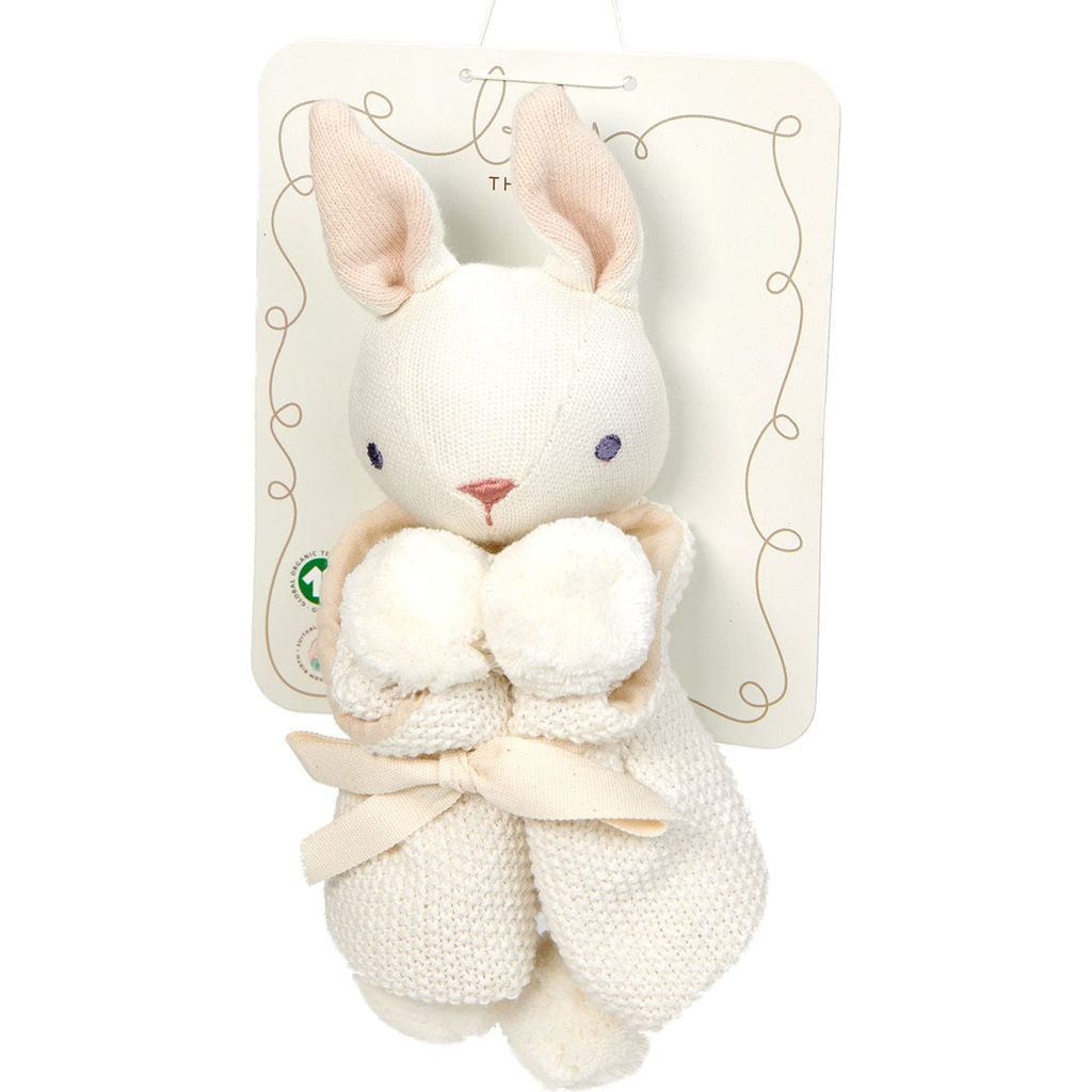 ThreadBear Baby Comforter, Rattle & Doll Bundle in Cream close up