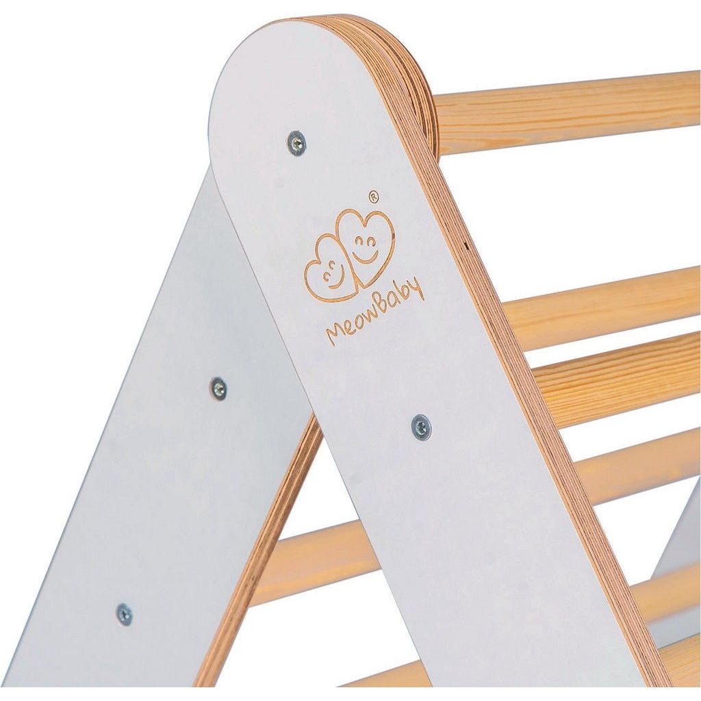 MeowBaby logo on the Montessori Wooden Climbing Triangle - Grey
