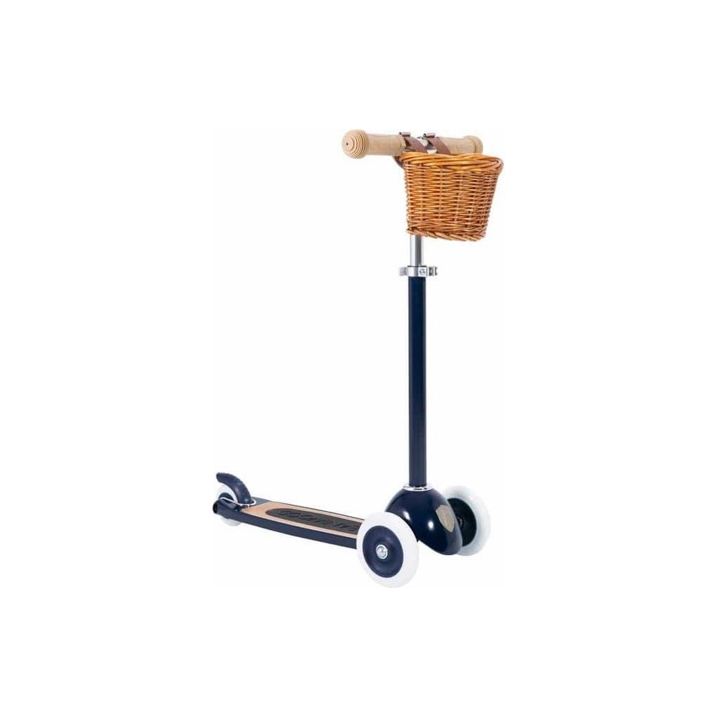 Banwood Scooter Age 3+ in Navy Blue with wicker basket
