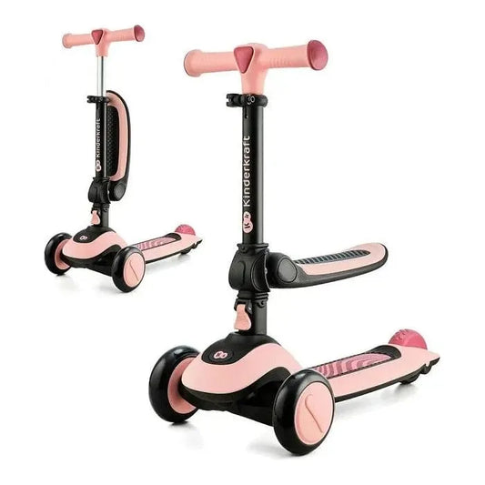 KinderKraft Halley Seated to Standing Scooter - Rose Pink with seat in up and down positions