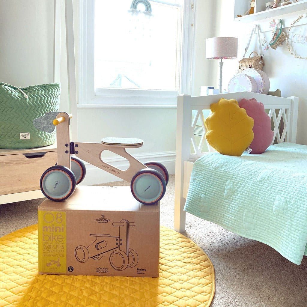 Mama Toyz Wooden Mini Bike Age 15 Months + on top of box